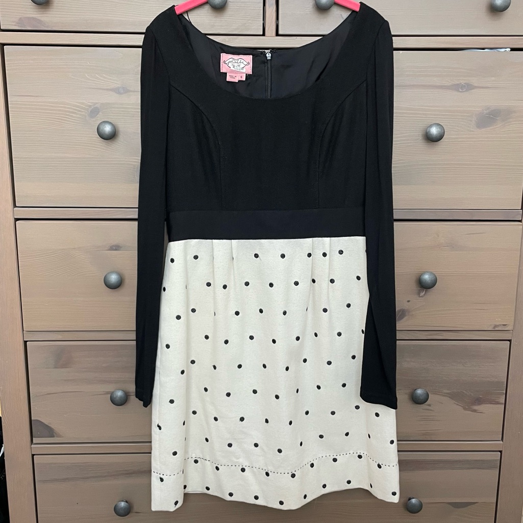 Phoebe Couture Mixed Media Polka Dot Fit & Flare Dress Size 6